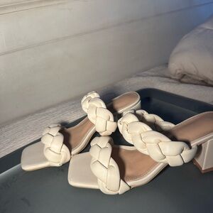 Elegant Cream Braided Women's Heels